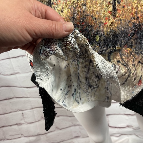 Fleur de Lis Sweater Top Size M Fall Colors Abstract Rainy Day Trees Tunic Lace - Picture 7 of 11